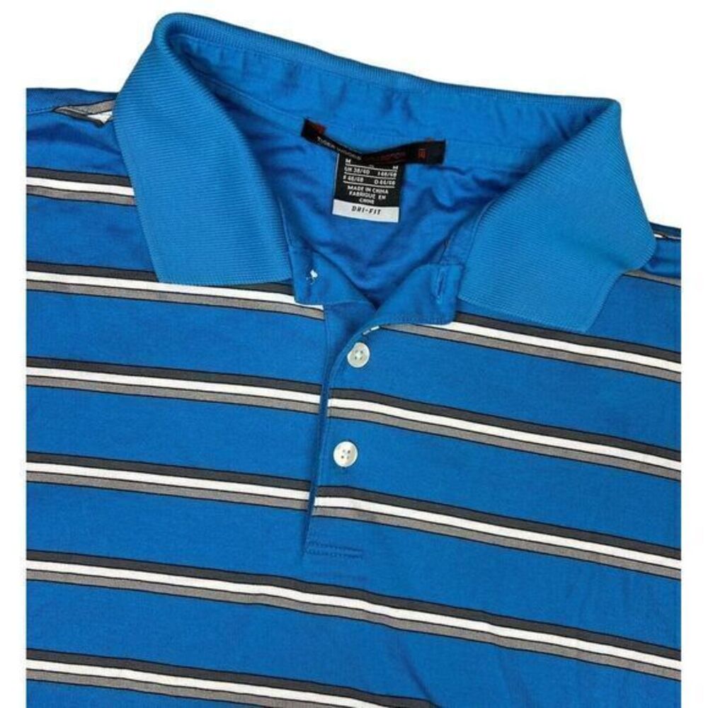 Tiger Woods Collection Nike Golf‎ Polo Shirt Mens Size Med Dri Fit Blue Striped